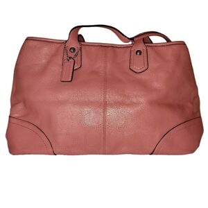 Coach "Carly" Perforated "C" Logo Leather Coral Handbag